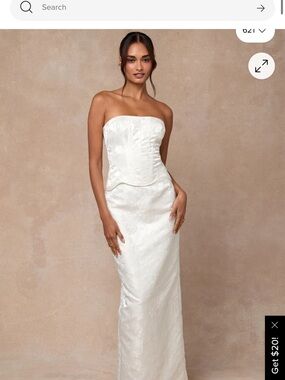 Lulu's Strapless White Jacquard Column Gown